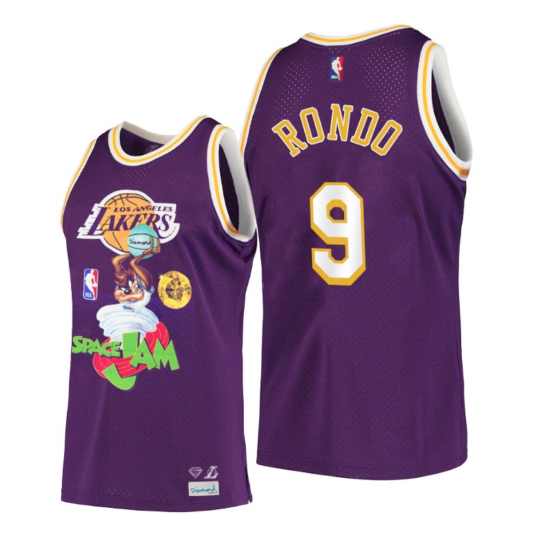 Men's Los Angeles Lakers Rajon Rondo #9 NBA Diamond Space Jam Purple Basketball Jersey DJA1883HR
